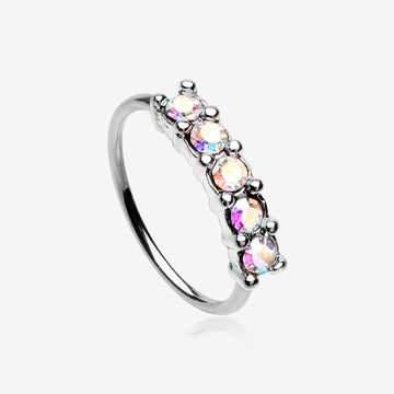 Aurora Multi-Gem Princess Prong Sparkles Bendable Hoop Ring-Aurora Borealis